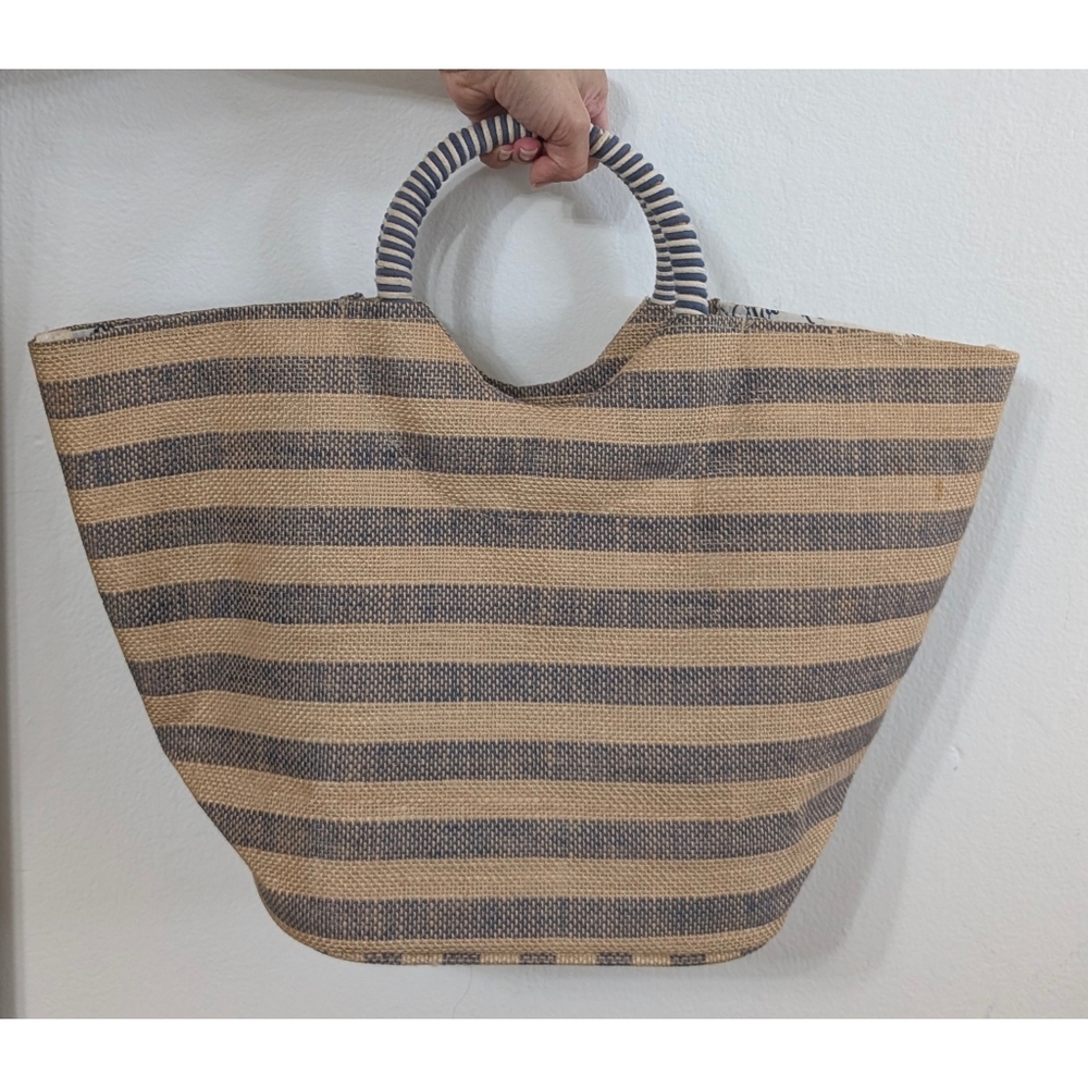 1 Sol Striped Jute Beach Tote Bag